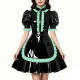 Glossy Shiny PVC Zipper Maid Dress Puff Short Sleeve Maid Bodycon Mini Skirt Fetish Cosplay Evening Party Streetwear Uniform