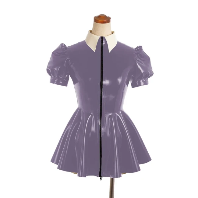 Sexy PVC Leather Slim A-line Dress Shiny Puff Short Sleeved Nightclub Mini Club Dresses Faux Latex Dress Women's Dance Clubwear