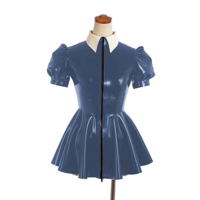Sexy PVC Leather Slim A-line Dress Shiny Puff Short Sleeved Nightclub Mini Club Dresses Faux Latex Dress Women's Dance Clubwear