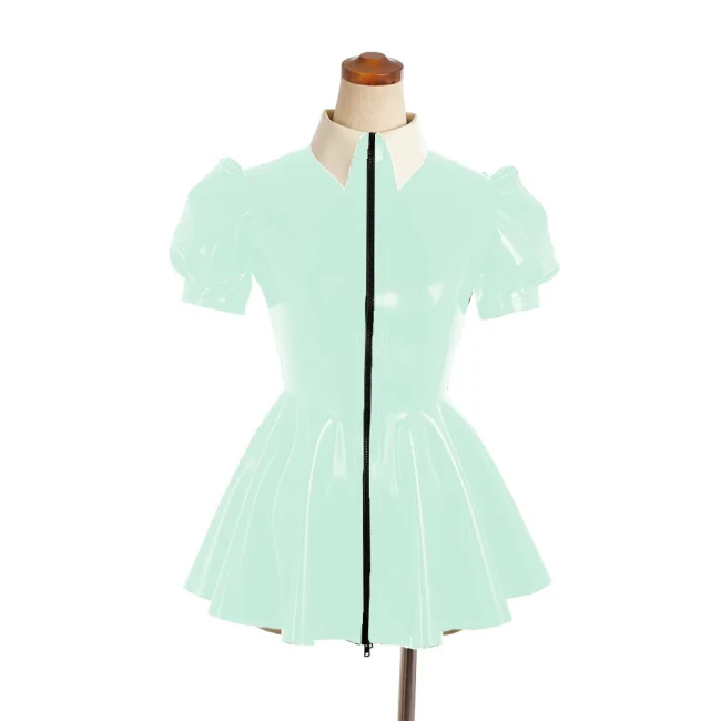 Sexy PVC Leather Slim A-line Dress Shiny Puff Short Sleeved Nightclub Mini Club Dresses Faux Latex Dress Women's Dance Clubwear