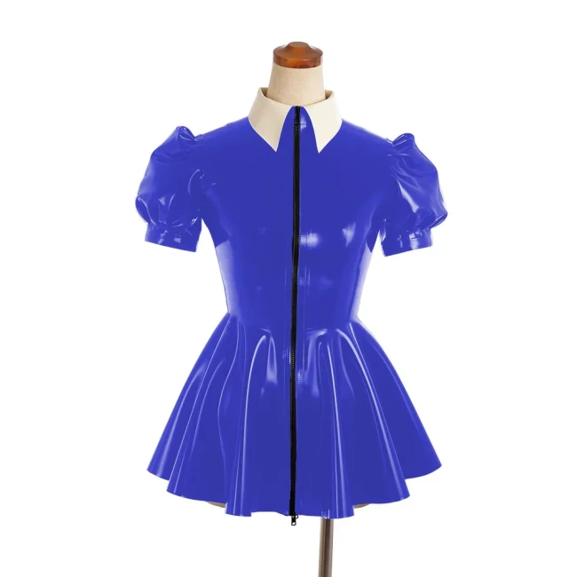 Sexy PVC Leather Slim A-line Dress Shiny Puff Short Sleeved Nightclub Mini Club Dresses Faux Latex Dress Women's Dance Clubwear