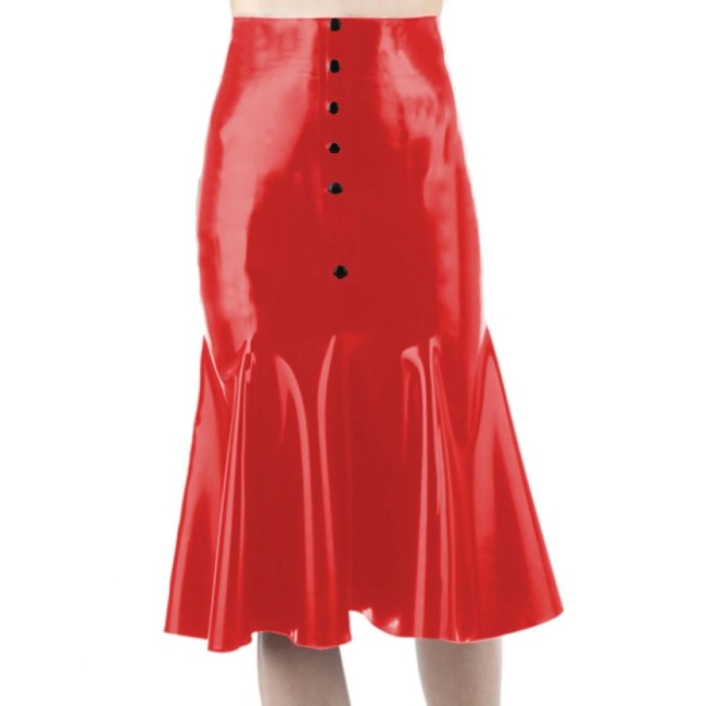 Sissy Faux Leather Sexy Mermaid Mini Skirt Wet Look Glossy High Waist Buttons Dress Party Clubwear High Street Female S-7XL