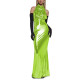 Chic Shiny Backless Halter Long Dress Elegant Ladies Floor Length Mermaid Dress Womens Clubwear Metallic Liquid Party Dresses