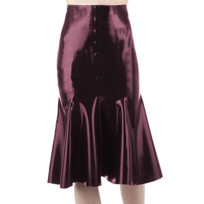 Sissy Faux Leather Sexy Mermaid Mini Skirt Wet Look Glossy High Waist Buttons Dress Party Clubwear High Street Female S-7XL