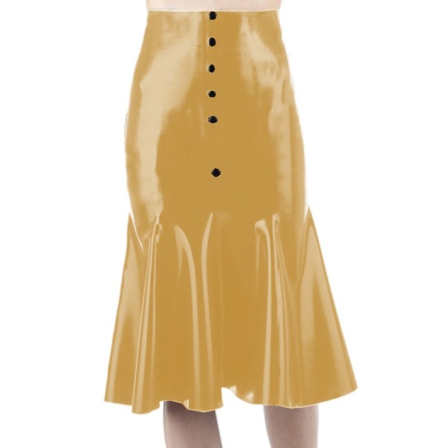 Sissy Faux Leather Sexy Mermaid Mini Skirt Wet Look Glossy High Waist Buttons Dress Party Clubwear High Street Female S-7XL
