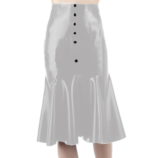 Sissy Faux Leather Sexy Mermaid Mini Skirt Wet Look Glossy High Waist Buttons Dress Party Clubwear High Street Female S-7XL