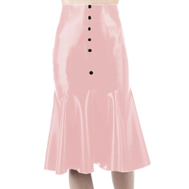Sissy Faux Leather Sexy Mermaid Mini Skirt Wet Look Glossy High Waist Buttons Dress Party Clubwear High Street Female S-7XL