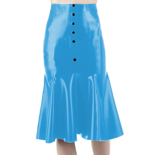 Sissy Faux Leather Sexy Mermaid Mini Skirt Wet Look Glossy High Waist Buttons Dress Party Clubwear High Street Female S-7XL