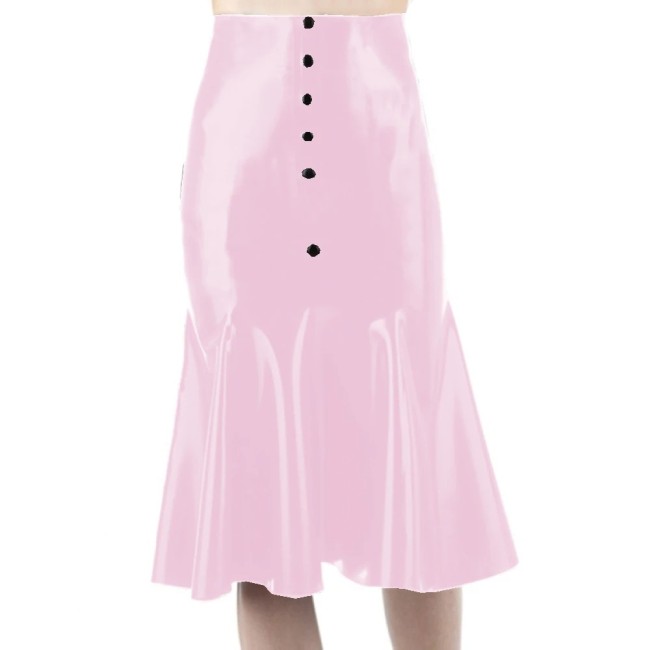 Sissy Faux Leather Sexy Mermaid Mini Skirt Wet Look Glossy High Waist Buttons Dress Party Clubwear High Street Female S-7XL