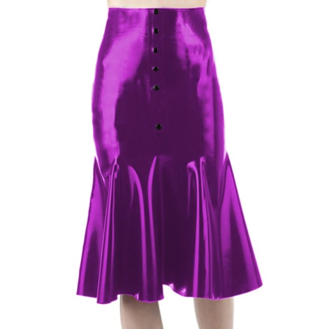 Sissy Faux Leather Sexy Mermaid Mini Skirt Wet Look Glossy High Waist Buttons Dress Party Clubwear High Street Female S-7XL