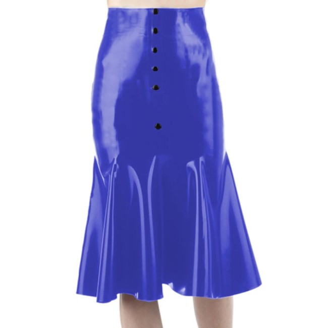 Sissy Faux Leather Sexy Mermaid Mini Skirt Wet Look Glossy High Waist Buttons Dress Party Clubwear High Street Female S-7XL