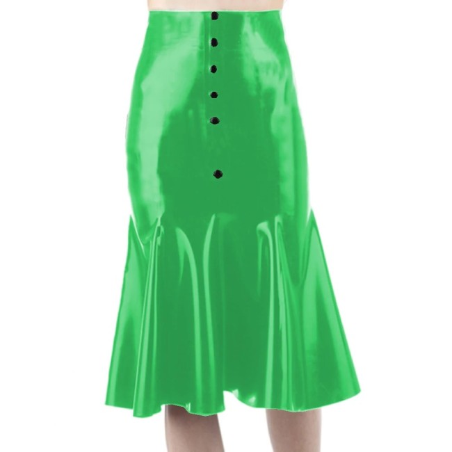 Sissy Faux Leather Sexy Mermaid Mini Skirt Wet Look Glossy High Waist Buttons Dress Party Clubwear High Street Female S-7XL