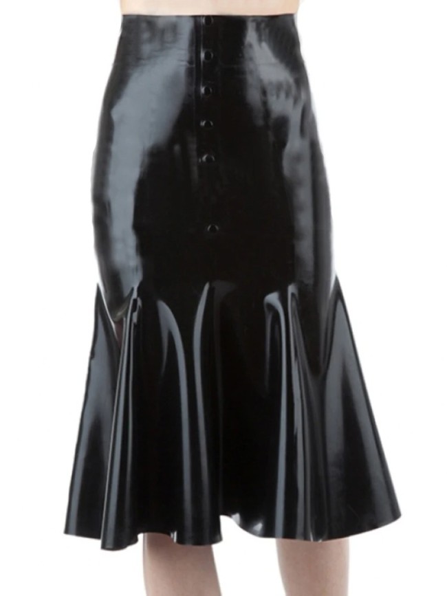 Sissy Faux Leather Sexy Mermaid Mini Skirt Wet Look Glossy High Waist Buttons Dress Party Clubwear High Street Female S-7XL