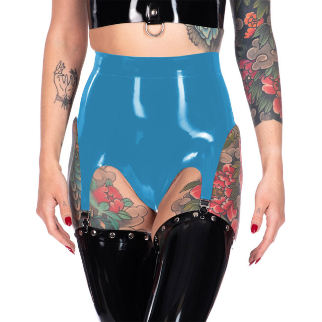 Sexy Vinyl PVC Leather Garter Underwear with Clips Exotic Panties High Waist Wetlook Briefs Glossy Lingerie Punk Gothic Clubwear