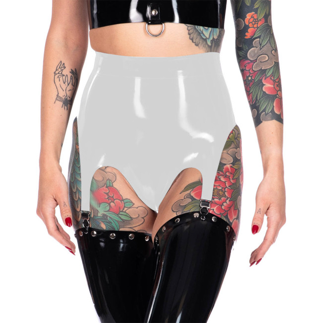 Sexy Vinyl PVC Leather Garter Underwear with Clips Exotic Panties High Waist Wetlook Briefs Glossy Lingerie Punk Gothic Clubwear