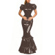 Lady Shiny PVC Puff Sleeve Mermaid Maxi Dress Fetish Bodycon Evening Gown with Tiered Ruffle Gothic Punk High Neck Cosplay Dress