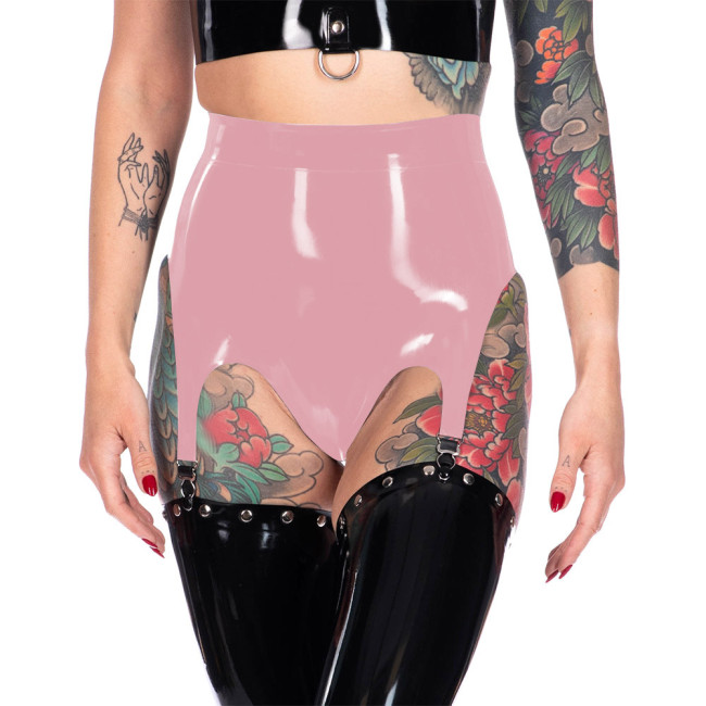 Sexy Vinyl PVC Leather Garter Underwear with Clips Exotic Panties High Waist Wetlook Briefs Glossy Lingerie Punk Gothic Clubwear