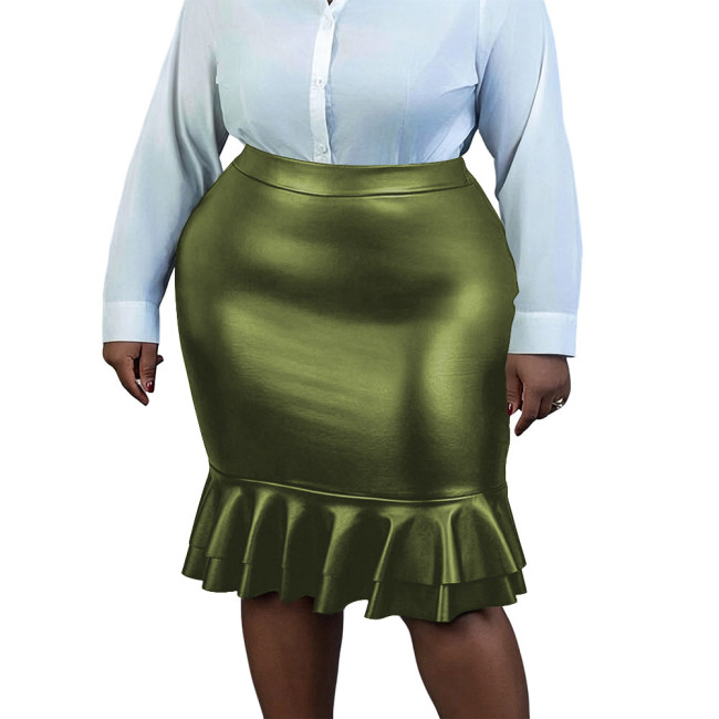 Plus Size Women Matte Faux Leather Mermaid Pencil Skirt Gothic Bodycon Midi Skirt Elegant Office Fetish High Waist Party Outfit