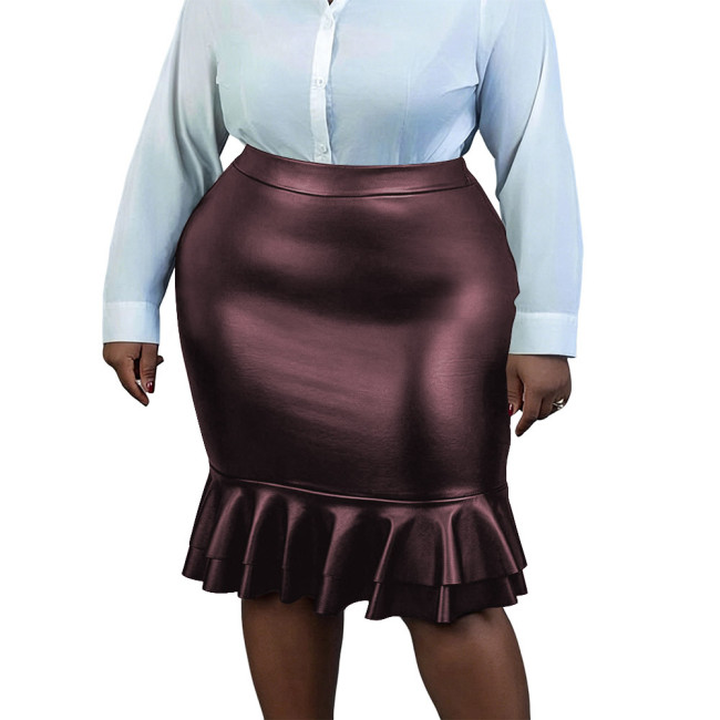 Plus Size Women Matte Faux Leather Mermaid Pencil Skirt Gothic Bodycon Midi Skirt Elegant Office Fetish High Waist Party Outfit