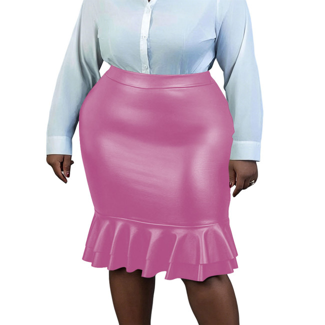 Plus Size Women Matte Faux Leather Mermaid Pencil Skirt Gothic Bodycon Midi Skirt Elegant Office Fetish High Waist Party Outfit