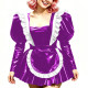 Halloween Long Sleeve Costumes Glossy PVC Maid Dress with Gothic Ruffled Apron Puff A-Line Mini Dress Sissy Sexy Cosplay Lolita