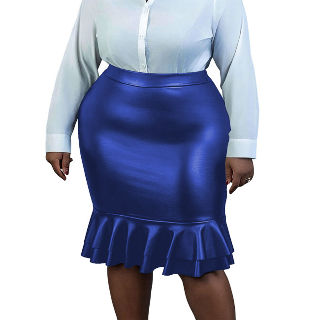 Plus Size Women Matte Faux Leather Mermaid Pencil Skirt Gothic Bodycon Midi Skirt Elegant Office Fetish High Waist Party Outfit