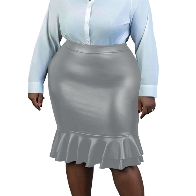 Plus Size Women Matte Faux Leather Mermaid Pencil Skirt Gothic Bodycon Midi Skirt Elegant Office Fetish High Waist Party Outfit