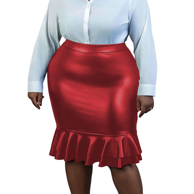 Plus Size Women Matte Faux Leather Mermaid Pencil Skirt Gothic Bodycon Midi Skirt Elegant Office Fetish High Waist Party Outfit