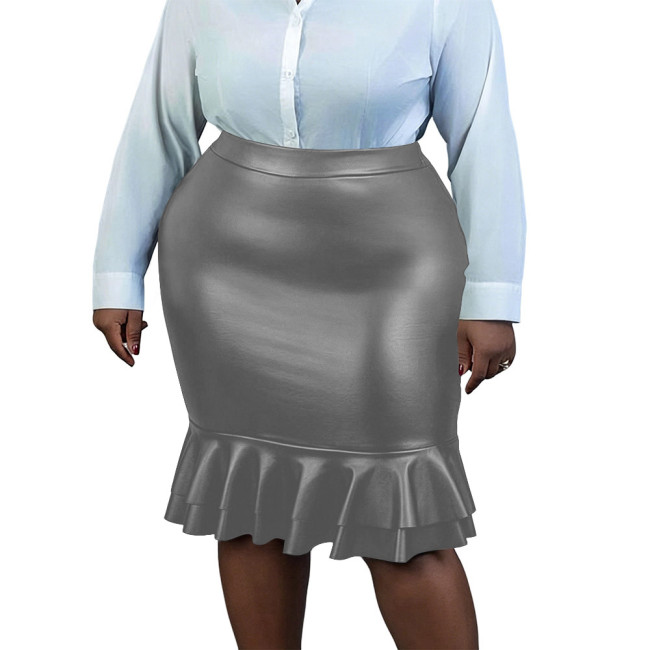 Plus Size Women Matte Faux Leather Mermaid Pencil Skirt Gothic Bodycon Midi Skirt Elegant Office Fetish High Waist Party Outfit
