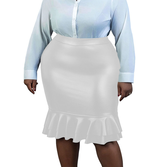 Plus Size Women Matte Faux Leather Mermaid Pencil Skirt Gothic Bodycon Midi Skirt Elegant Office Fetish High Waist Party Outfit