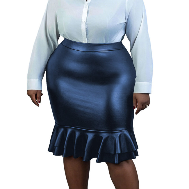 Plus Size Women Matte Faux Leather Mermaid Pencil Skirt Gothic Bodycon Midi Skirt Elegant Office Fetish High Waist Party Outfit