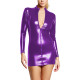 Wetlook Front Full Zip Shiny Metallic Dress Sexy Halloween Stand Collar Mini Dress Spanking Partywear Lady Cosplay Bodycon Dress