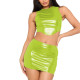 Lady 2PCS Wetlook PU Leather Outfit Sleeveless Crop Top Mini Shiny Bodycon 2 Piece Skirt Set Hot Girl Style Party Streetwear
