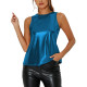 Shiny Metallic Tank Round Neck Top Wetlook Back Keyhole Fetish High Street Blouse Cosplay Streetwear Sexy Night Out Crossdresser