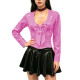Women's Shiny PVC Long Sleeve Blouse Deep V Neck Big Bow Slim Fit Top Wet Look Faux Leather Shirt for Clubwear Party Outfits