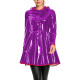 Club Fashion Shiny Vinyl Hooded Mini Dress Womens Long Sleeve Zip Front Flare Dress with Red Piping Glossy PVC Leather Dresses