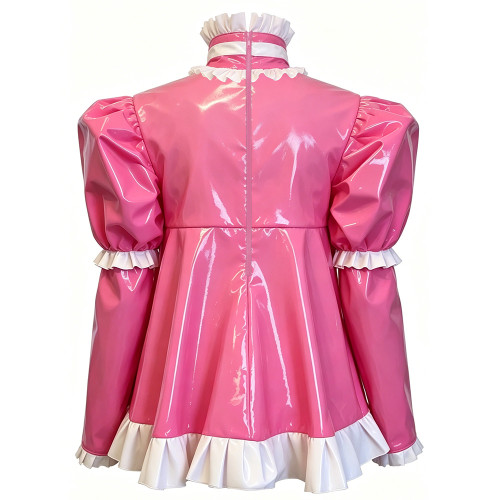 Glossy PVC Lolita Ruffle Blouse Womens Mens High Neck Puff Long Sleeve Shiny Top Sexy Mini Dress Halloween Cosplay Party Outfits
