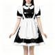 High Neck Ruffled PVC Maid Outfit French Short Puff Sleeve A-Line Dress with White Apron Halloween Party Role Play Maid Uniforms