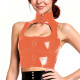 Solid Color PVC High Neck Crop Top for Womens Sleeveless Cutout Front Zipper Glossy Tank Top Nightclub Party Cosplay Costume