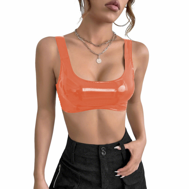 Women's PVC Glossy Leather Camisoles Tank Tops Wetlook Lingeries Sexy Clubwear Shiny Cropped Bras Vest Fashion Ladies Party Wear