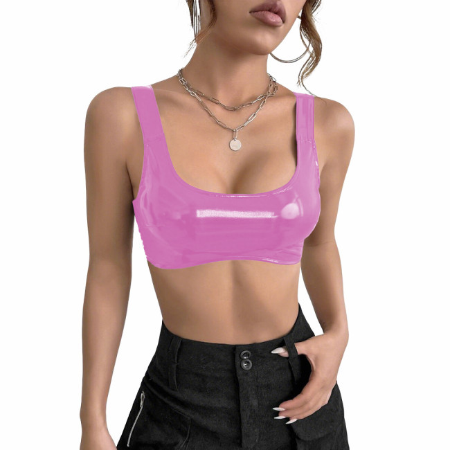Women's PVC Glossy Leather Camisoles Tank Tops Wetlook Lingeries Sexy Clubwear Shiny Cropped Bras Vest Fashion Ladies Party Wear