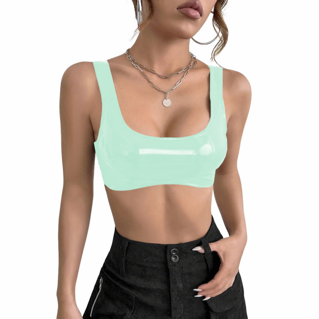 Women's PVC Glossy Leather Camisoles Tank Tops Wetlook Lingeries Sexy Clubwear Shiny Cropped Bras Vest Fashion Ladies Party Wear