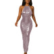 Women's Metallic Liquid Halter Neck Maxi Dress Shiny Bodycon Sleeveless Party Dress Evening Ladies Long Dress Clubwear Vestidos