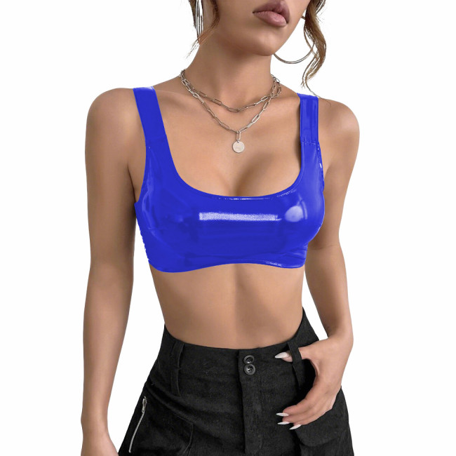 Women's PVC Glossy Leather Camisoles Tank Tops Wetlook Lingeries Sexy Clubwear Shiny Cropped Bras Vest Fashion Ladies Party Wear