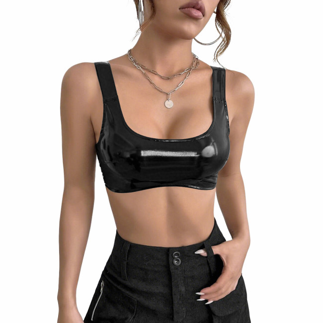 Women's PVC Glossy Leather Camisoles Tank Tops Wetlook Lingeries Sexy Clubwear Shiny Cropped Bras Vest Fashion Ladies Party Wear