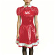 Preppy Style Shiny PVC Dress Wet Look Puff Sleeve Ruffle Hem A-Line Dress Womens Maid Fancy Outfits for Halloween Cosplay Party