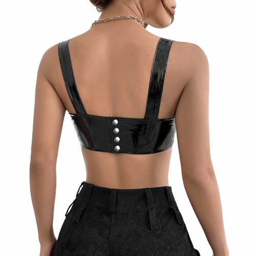 Women's PVC Glossy Leather Camisoles Tank Tops Wetlook Lingeries Sexy Clubwear Shiny Cropped Bras Vest Fashion Ladies Party Wear