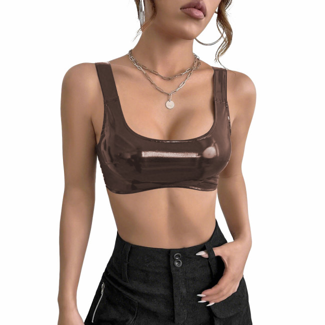 Women's PVC Glossy Leather Camisoles Tank Tops Wetlook Lingeries Sexy Clubwear Shiny Cropped Bras Vest Fashion Ladies Party Wear