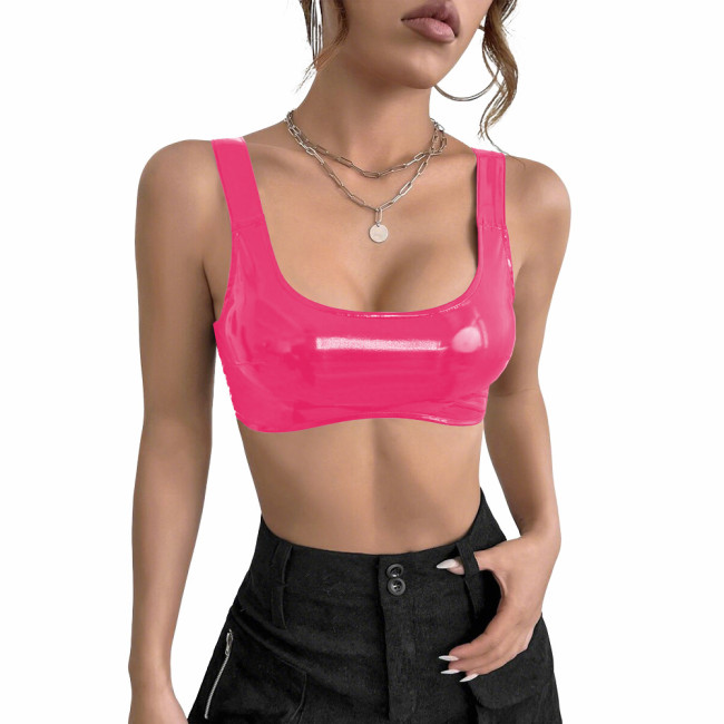 Women's PVC Glossy Leather Camisoles Tank Tops Wetlook Lingeries Sexy Clubwear Shiny Cropped Bras Vest Fashion Ladies Party Wear