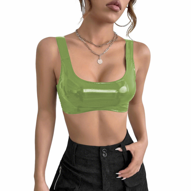 Women's PVC Glossy Leather Camisoles Tank Tops Wetlook Lingeries Sexy Clubwear Shiny Cropped Bras Vest Fashion Ladies Party Wear